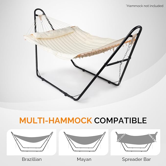 ONCLOUD Sandblasted Iron Hammock Stand only Heavy Duty Adjustable Hammock Frame Fits Various Hammocks Portable Double-Barrel Hammock Support for Outdoors Patio Garden Yard 550 LBS Black