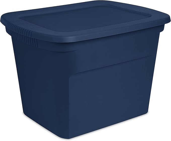 Sterilite 18 Gal Storage Tote Stackable Bin with Lid Plastic Container to Organize Clothes in Closet Basement Blue Base and Lid 8-Pack