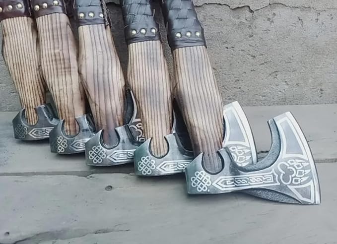 Generic Set of 5 Hunting Axe Handmade Carbon Steel Viking Axe with Leather Sheath Hatchet Custom Bearded Axe Battle Ready Axe by Empire Industry Gray