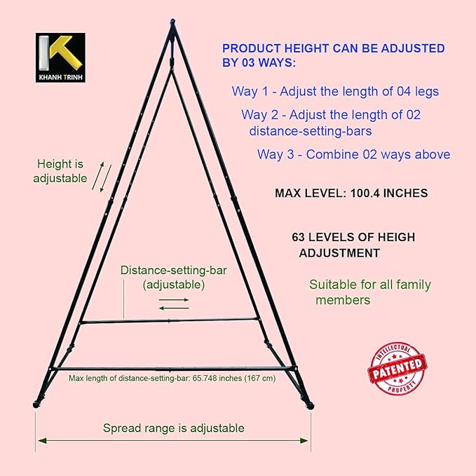 KT Dedicated Stand Frame For Aerial Yoga And Therapy Sensory Hammock Model KT1.1520YG. Foldable Portable Height Adjustable Stable and Durable Upgraded Yoga Swing Stand Frame