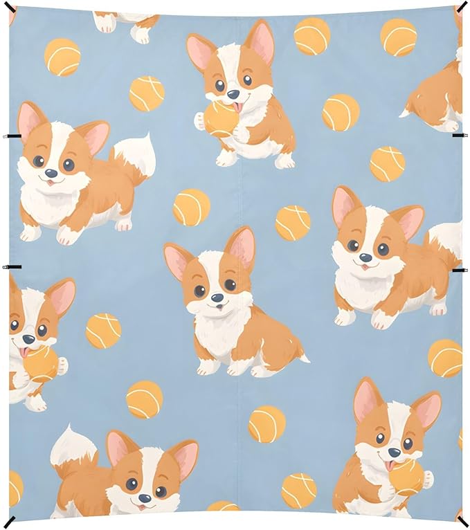 ALAZA Corgi Dog Ball Pattern Beach Tent Sun Shelter Portable Canopy Sunshade for Outdoor Camping Picnics Backyard Fun 10x9 ft
