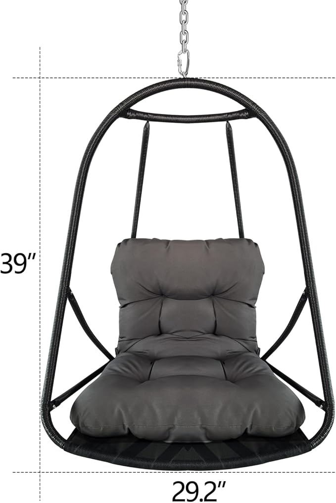 Without Stand Swing Egg Chair Indoor Outdoor Wicker Rattan Patio Basket Hanging Chair with C Type Bracket with Cushion and PillowPatio Wicker Folding Hanging Chair(Special Construction Cup Holder