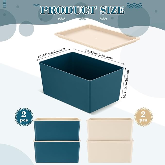 Menkxi 4 Pcs Storage Bins with Lids Plastic Stackable Containers for Organizing Shelves Christmas Ornament Box Baskets(Beige BlueSmall)