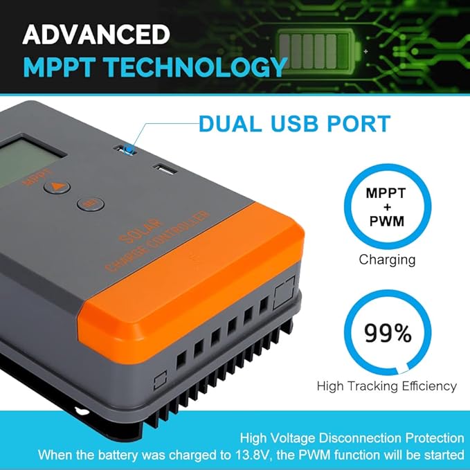 40amp Solar Charge Controller mppt 12V 24V AUTO Solar Regulator w/LCD Display for Lead-Acid Lithium Input 60~960W 100V Solar Power MPPT 40a Charger