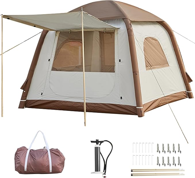 Inflatable Camping Tent2/4/6/8 Person Glamping Inflatable Tents with Awning Quick Setup Blow Up Tents with Pump Waterproof Oxford Inflatable House for Camping Air Glamping Hot Tents for Adult