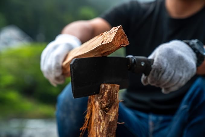 Japanese NATA Hatchet – Hand-Forged Steel &amp Iron Blade Using Traditional Swordsmithing Method | Black-Dyed Finish | Carved Wooden Handle | Leather case | Made in Japan