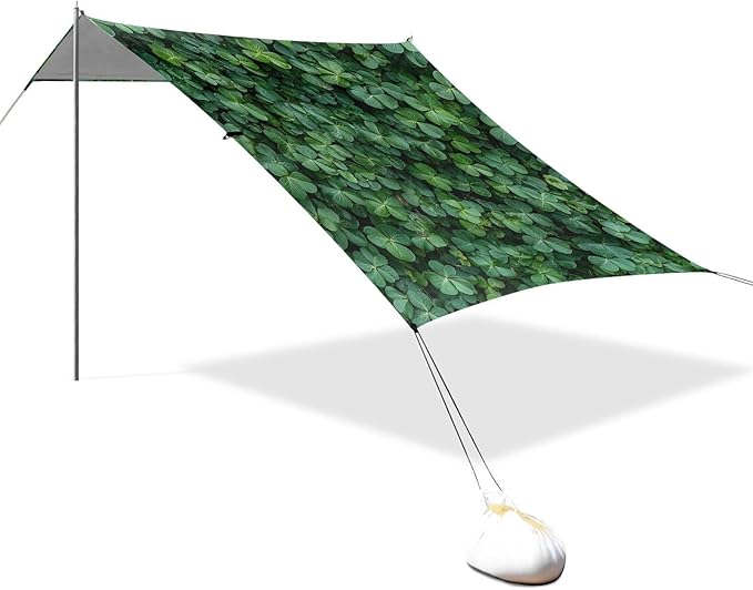 ALAZA Green Shamrock Natural Background Beach Tent Sun Shelter Portable Canopy Sunshade for Outdoor Camping Picnics Backyard Fun 10x9 ft