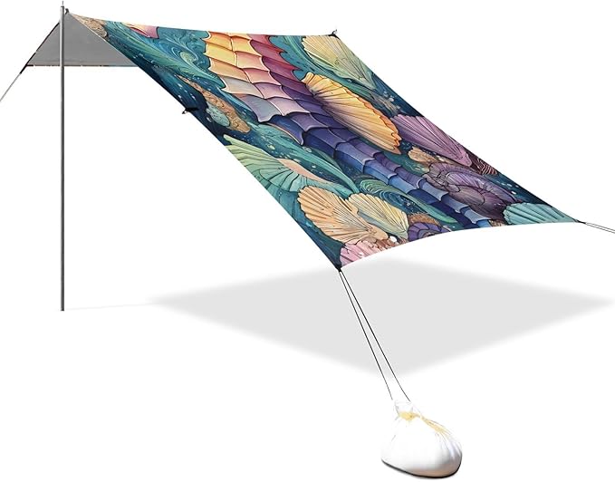 ALAZA Seahorse Seashell Beach Tent Sun Shelter Portable Canopy Sunshade for Outdoor Camping Picnics Backyard Fun 10x9 ft
