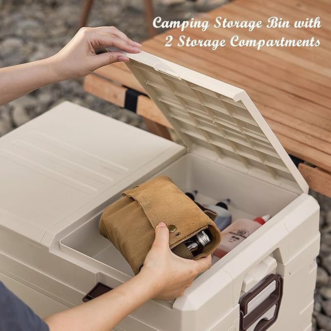 Collapsible Folding Storage Bin with 2 Compartments 42L Side Opening Organizer for Car Trunk Picnic Fishing Office