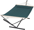 SUNCREAT Hammocks Extra Large Double Hammock with 12 ft Stand for Outside 475lbs Capacity Outdoor Portable Hammock with Hardwood Spreader Bar Extra Large Pillow Dark Green
