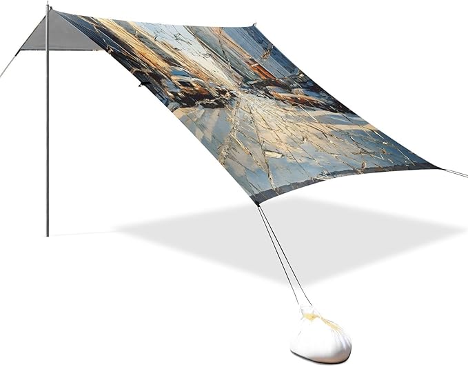 Broken Windshield with City Cars Print Beach Tent Sun Shelter Set UPF50+ UV Protection 10.5 x 9.19 FT Camping Shade Canopy with Sandbags Sand Anchors Carrying Bag and Others