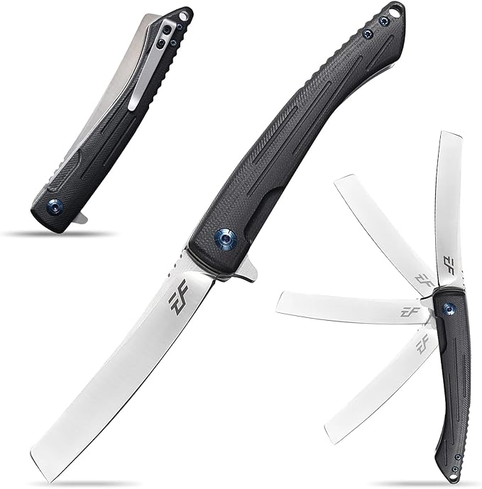 Eafengrow EF944 EDC Folding Knife D2 Steel Blade G10 Handle Reliable Locking Ball Bearing Flipper Knifes for Camping Survival Hiking (Black)