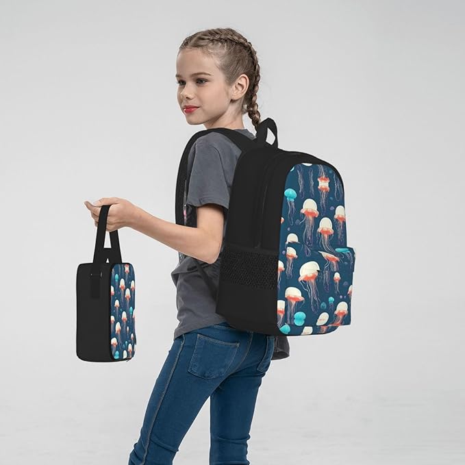 3pcs Backpack Sets Jellyfish Pattern Printed Backpacks Set With Lunch Bag Pencil Pouch