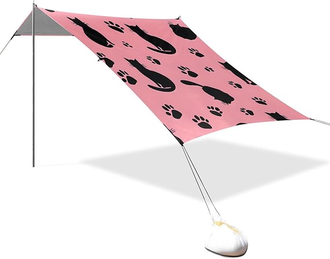 ALAZA Black Cat Footprint Pattern Beach Tent Sun Shelter Portable Canopy Sunshade for Outdoor Camping Picnics Backyard Fun 10x9 ft