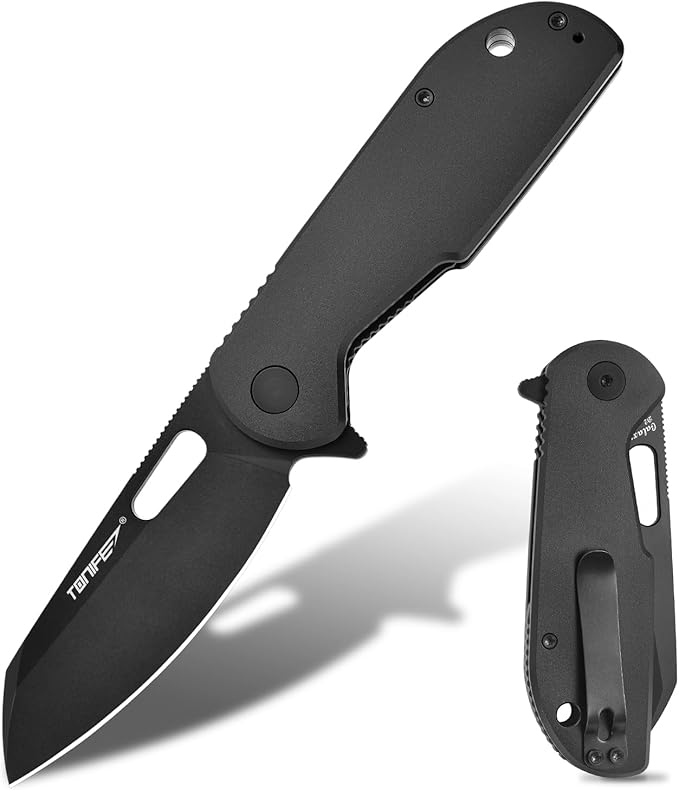 TONIFE Galaxy EDC Folding Pocket Knife with D2 Steel Blade and Aluminum Handle Compact Outdoor Tool for Camping and Everyday Carry (Black Titanium)