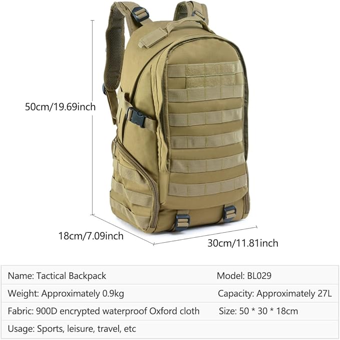 Military Tactical Backpack for Men Hiking Day Pack Molle Army Assault Pack Rucksack Bag(CP)