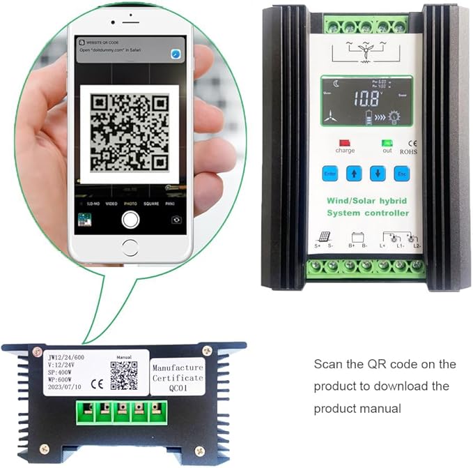 1000W Wind Solar Hybrid Charge Controller PWM 600W Wind + 400W Solar Boost Charge Technology Digital Intelligent Regulator with LCD Display