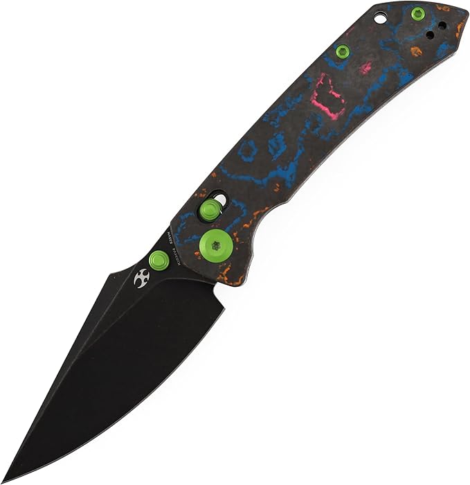 KANSEPT Fenrir Pocket Knife3.48'' Black Stonewashed CPM S35VN Harpoon Blade80S Camo CarbonFiber HandleThumb Stud PocketClip for EdcCamping Survival Hiking Folding Knives K1034V4