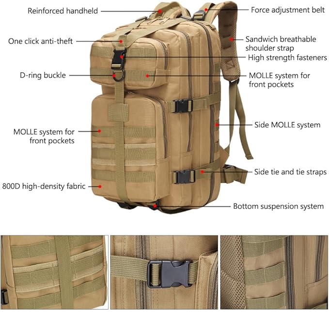 Military Tactical Backpack 3 Day Assault Pack Army Molle Bag Backpacks Rucksack 35L (ACU Digital)