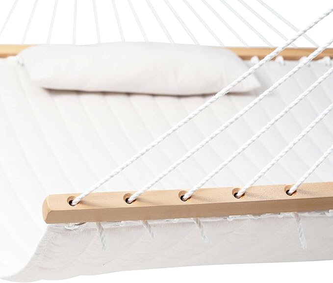 Lazy Daze Hammocks 12 FT Sunbrella Fabric Quilted Hammock Double Sunbrella Quilted Hammock with Spreader Bars &amp Pillow All Weather and Fade Resistant for Outdoor 450 lbs Capacity Cast Pumice