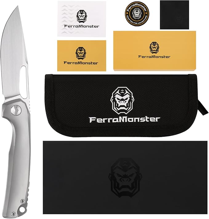 Pocket Knife 3.5 M390 Blade Folding Knife Hunting Knife with Titanium Handle and Pocket Clip EDC Knives for Hunting Camping Survival Outdoor Fishing Hiking（Grey）
