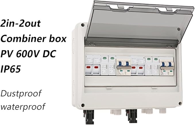 CAARLA Solar Combiner Box Outdoor 2 String 2 Input 2 Output 600V IP65 PV Solar Surge Protection DC Combiner Box(DC Fuse 15A)