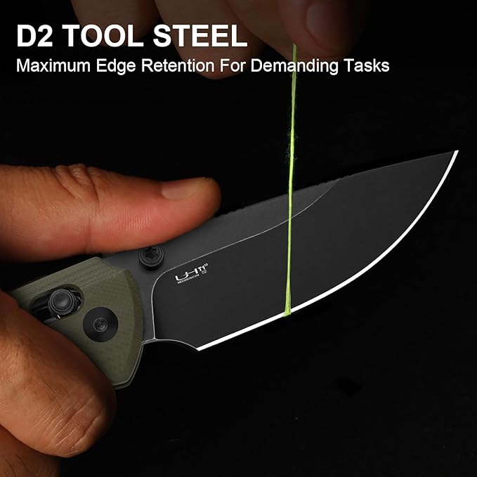 Kizer T1 CD EDC Pocket Knife 3.2 D2 Steel Drop Point Folding Knives with Olive Green G10 Handle Sided Thumb Studs Opener Clutch Lock for Camping Hiking Fishing V3490.2CM1
