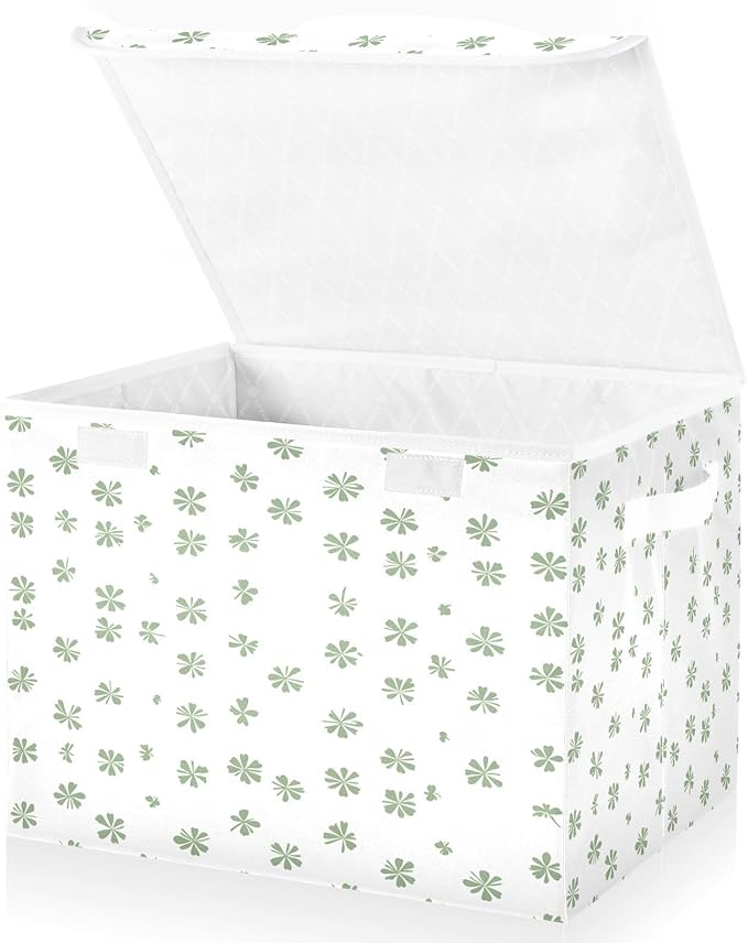 Storage Baskets with Lids St. Patrick's Day Shamrock Collapsible Bins Stackable Fabric Linen Baskets Decorations Closet Organizer Container 16.5x12.6x11.8