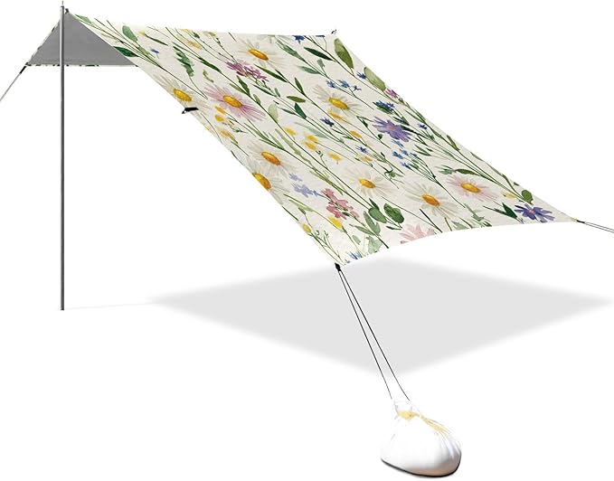 ALAZA Watercolor Daisies Floral Beautiful Wildflowers Beach Tent Sun Shelter Portable Canopy Sunshade for Outdoor Camping Picnics Backyard Fun 10x9 ft