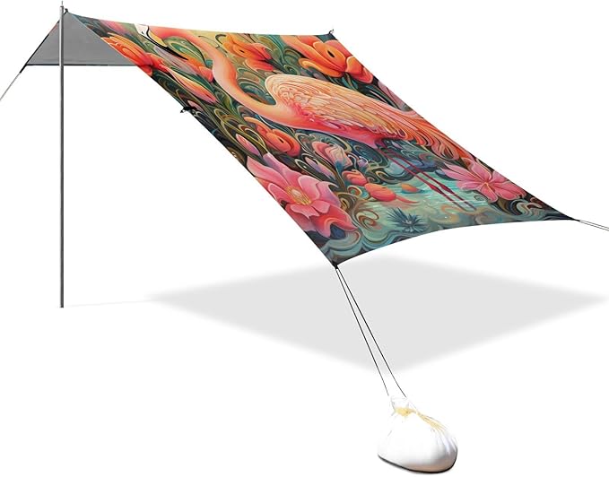 ALAZA Bright Flamingos and Flowers Beach Tent Sun Shelter Portable Canopy Sunshade for Outdoor Camping Picnics Backyard Fun 10x9 ft