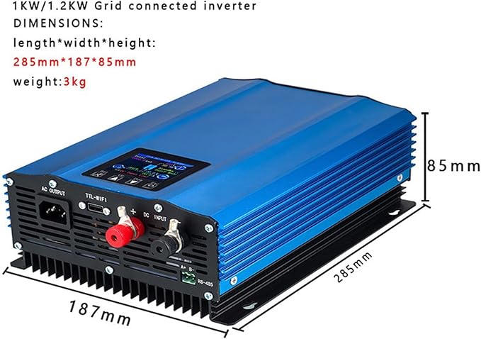 TINGEN 1000W Grid Tie Inverter with LCD Display Solar Panel DC Input 26V-45V Battery Voltage 24V AC Output 90V-140V