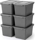 Potchen 6 Pcs Pack Cute Plastic Storage Bins with Lids Decorative Stackable Storage Boxes 9.8 ×7.3 ×5.7 Small Storing Totes for Organizing Craft Office Supplies (Grey)