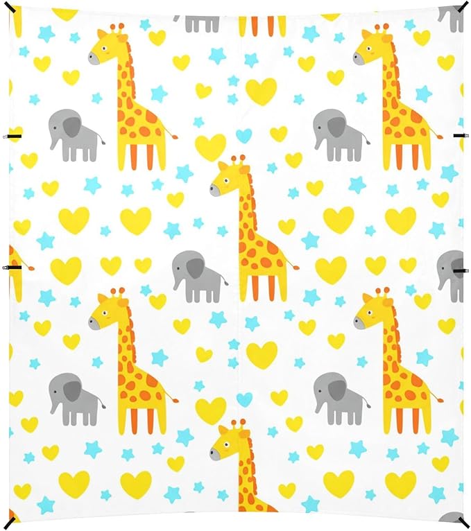 Beach Canopy with Windproof Ropes &amp Sandbags Beach Tent Sun Shade Sun Shelter for Camping Trips Fishing Backyard Fun or Picnics Giraffes and Elephants
