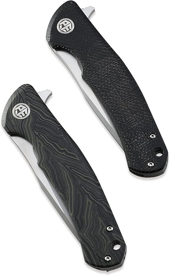 Petrified fish K110 Steel 949 Folding Knife Carbon Fiber G10 Handle Ceramic Ball bearings Camping Hunting Knives EDC tool (Black)