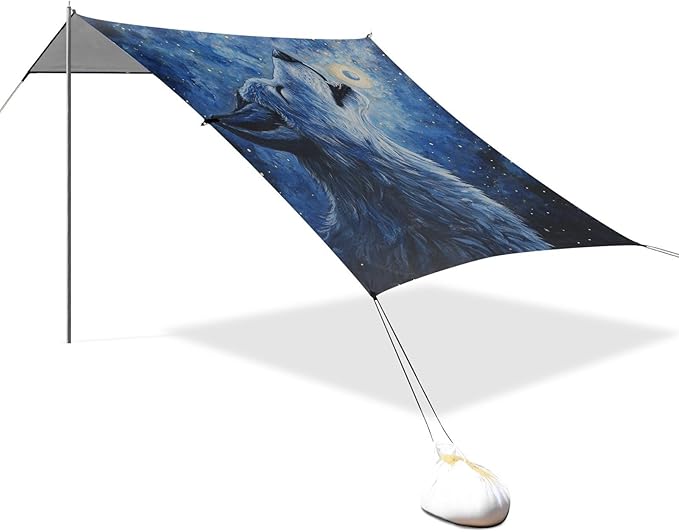 ALAZA Starry Wolf Moon Beach Tent Sun Shelter Portable Canopy Sunshade for Outdoor Camping Picnics Backyard Fun 10x9 ft