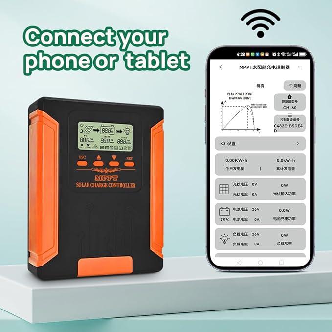 80A MPPT Solar Charge Controller 12V/24V/36V/48V DC Output for LiFePO4 AGM Sealed Gel Flooded Lithium Battery MPPT Controller with LCD Display for 18/160V Solar Panels (APP Control)