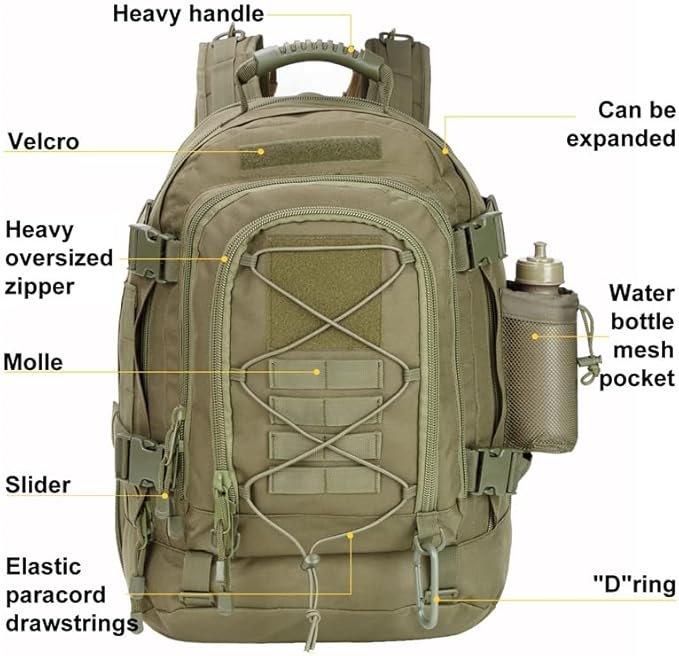 Extra Large 60L Tactical Backpack for Men Women Outdoor Water Resistant Hiking Travel Laptop Bag(OD)