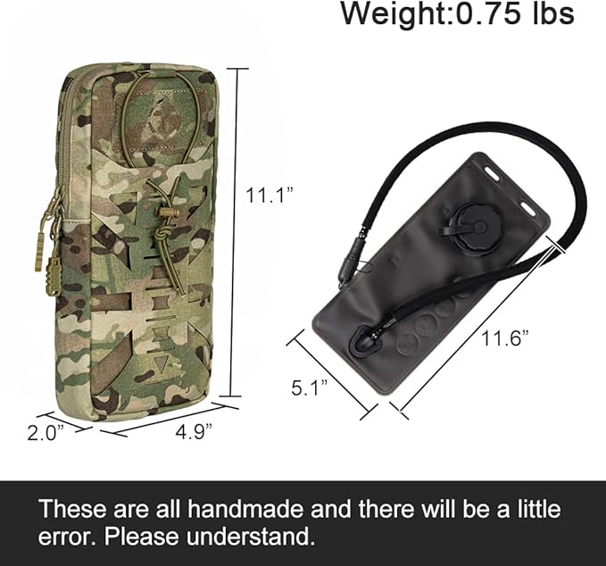 Tactical Hydration Pouch with Inner Bladder for 1L Water Bag Laser Cut MOLLE Hydration Pouch for Hiking Biking Running and Climbin 500D Nylon