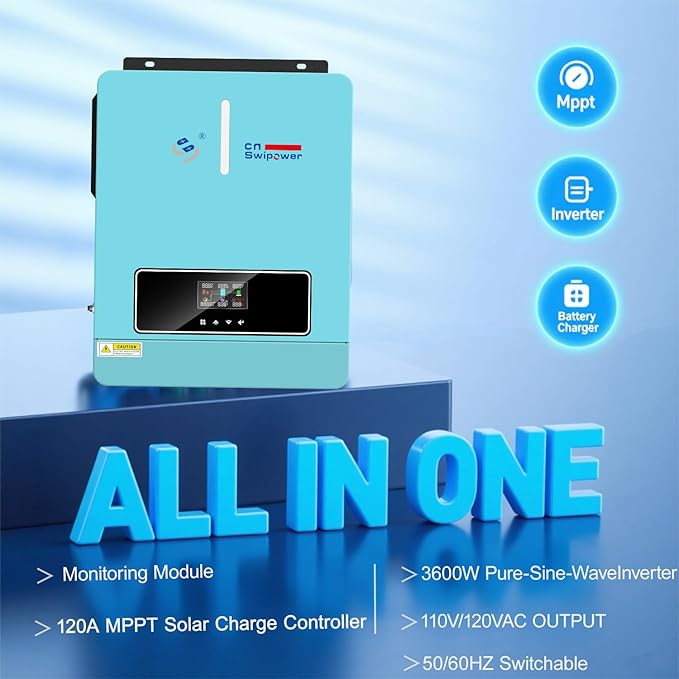 3600W Hybrid Solar Inverter 24VDC to AC 110V/ 60Hz &amp Built-in 120A MPPT Controller for Homes Backup &amp Off-Grid