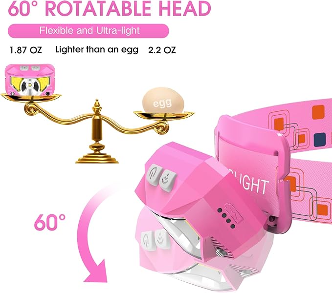 LHKNL Headlamp Flashlight High Lumen Bright LED Rechargeable Headlight with White Red Light 2-Pack Waterproof Motion Sensor Head Lamp 8 Mode for Camping Running Hiking Fishing Gear- Pink