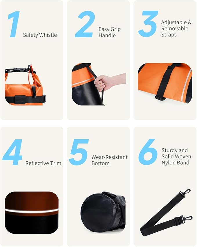 ECOHUB Waterproof Dry Bag for Women Men 5L/10L/20L Roll Top Lightweight Dry Storage Bag Backpack for Travel Kayaking Hiking Floating with Waterproof Phone Case