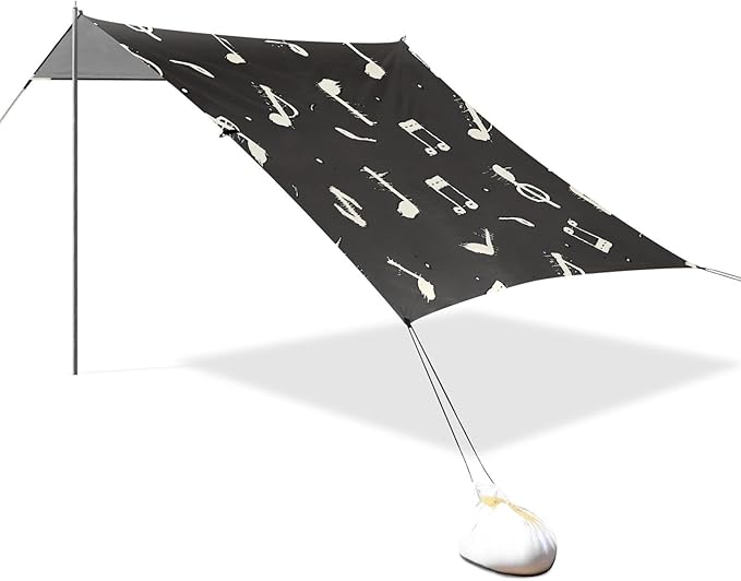 ALAZA Hipster Music Note on Black Beach Tent Sun Shelter Portable Canopy Sunshade for Outdoor Camping Picnics Backyard Fun 10x9 ft