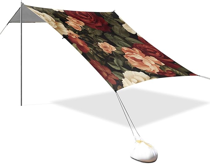 ALAZA Red Roses and Flower Beach Tent Sun Shelter Portable Canopy Sunshade for Outdoor Camping Picnics Backyard Fun 10x9 ft