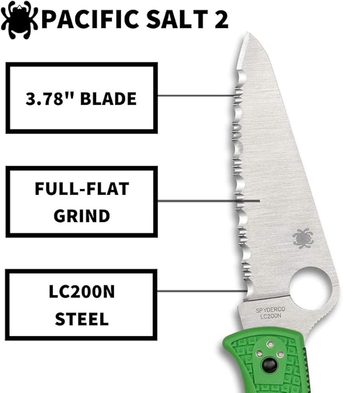 Spyderco Pacific Salt 2 Lightweight Knife with 3.78 Corrosion Resistant H-1 Steel Blade and Black Non-Slip FRN Handle