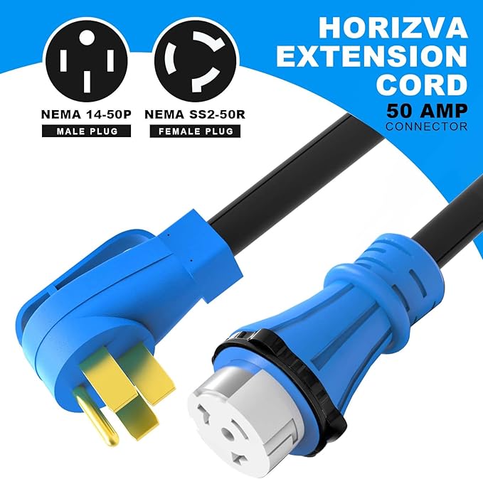 50 Amp Generator Cord 50FT 50 Amp RV Extension Cord with Twist Lock NEMA 14-50P to SS2-50R Heavy Duty 6/3+8/1 AWG STW Wire for RV Trailer Campers ETL Listed (50FT)
