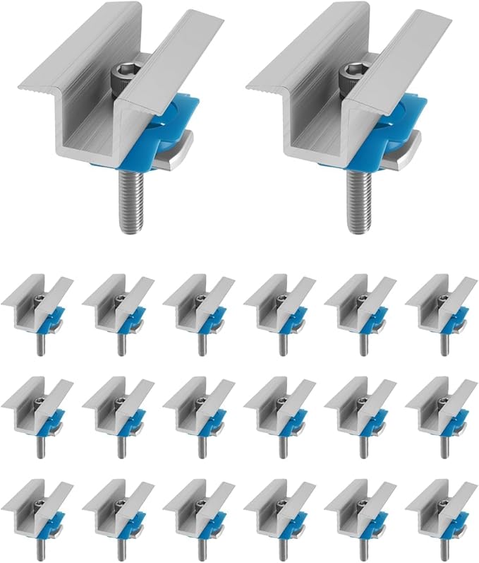 20 PCS Solar Panel Clamps Wide PV Photovoltaic Support Mid Mount Fit for Unistrut System Solar Panel Mounting Bracket with Bolt Nut for Standard Roof Solar Panel
