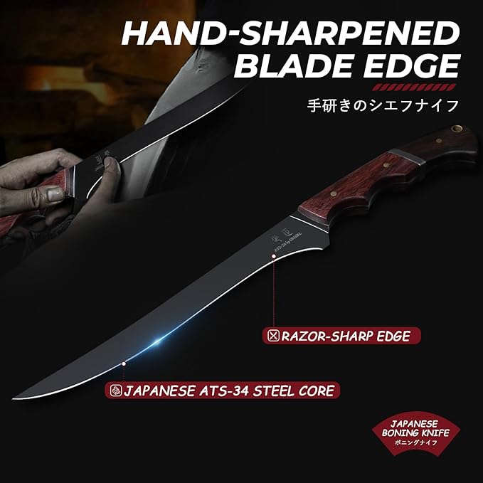 Boning Knife 7 inch - Brisket Trimming Knives for Meat Cutting Black Butcher Slicing Knives with Full Tang Handle Kitchen Fillet Knife for Birthday Dad Mom Gift