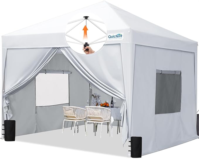 Quictent Privacy 10x10 Pop up Canopy Tent with Sidewalls and Roll-up Ventilated Windows One Person Easy Setup Outdoor Commercial Gazebo Shelter Enclosed Waterproof Bonus 4 Sandbags
