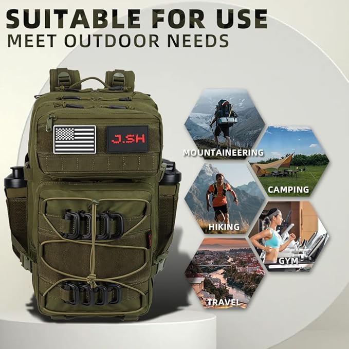 J.SH Large Military Tactical Backpack for Men EDC MOLLE Backpack 900D Oxford Nylon 3-Day Assault Rucking Pack Heavy-Duty Tactical Gear for Outdoor HikingRugged Survival&ampBug Out Bag-45L Army G