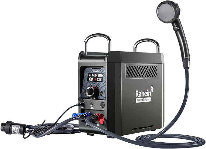 Ranein Portable Propane Water Heater for Camping On-Demand Outdoor Hot Shower Built-In 4000mAh Rechargeable Battery Compact Instant Hot Water Heater